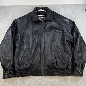 Vintage Corvette Leather Jacket Mens 2XL Black Full Zip Lined Bomber Pocket